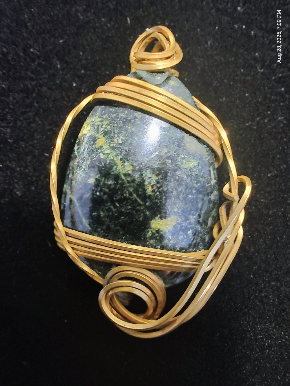Gold Wire-Wrapped Natural Stone Pendant